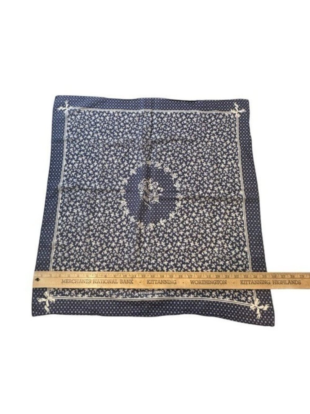 Daniel Hechter Paris Scarf Blue Floral Print Bonbon Fins 26" Square Cotton - Picture 4 of 6